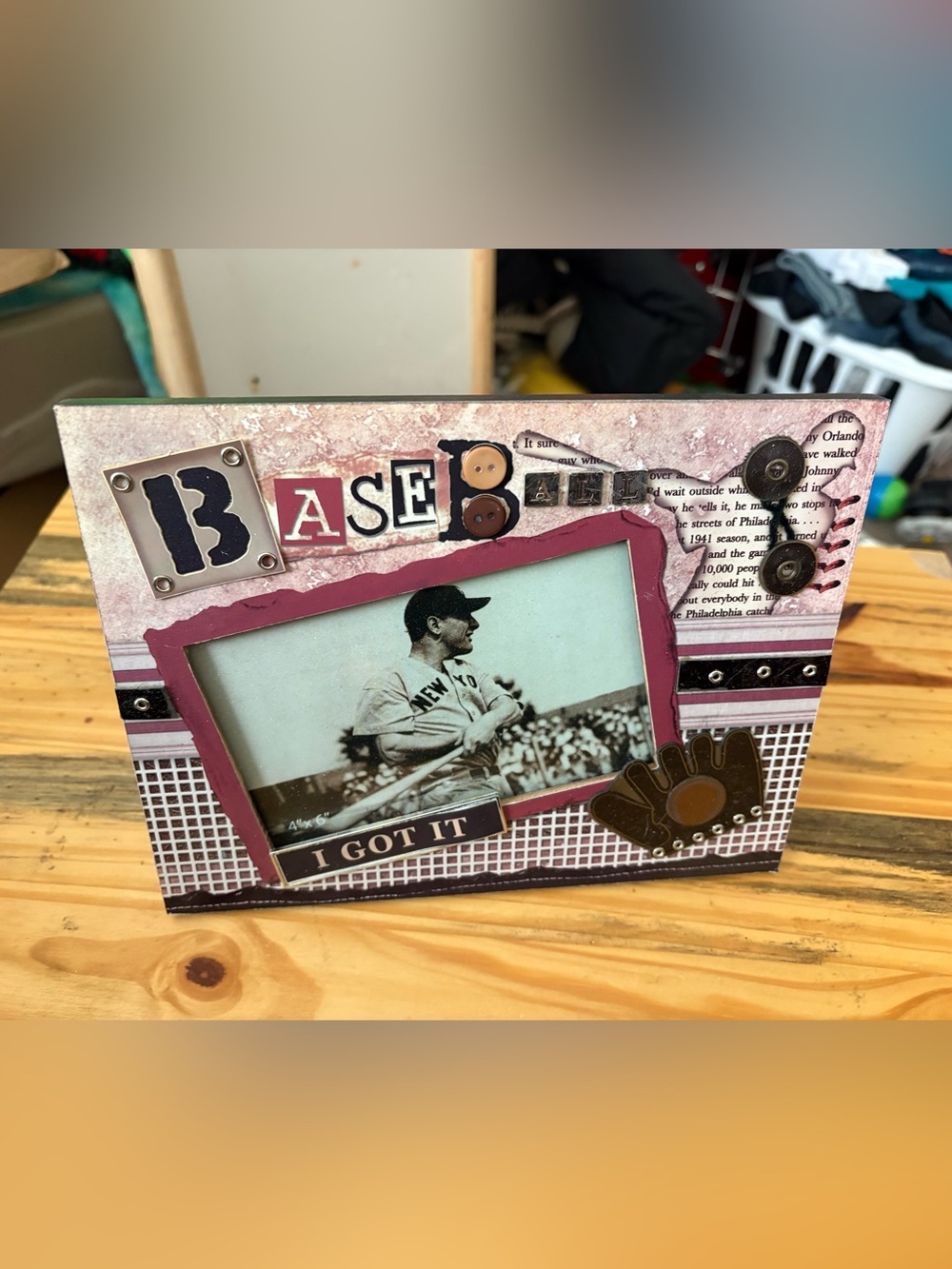 Baseball Photo Frame - Burgundy & Brown Accents